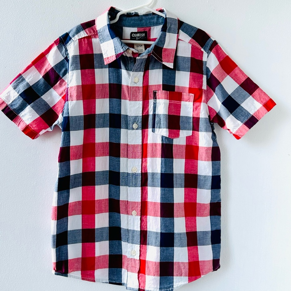 OshKosh B'gosh Boy sz 12 Years Plaid Checkered Shirt